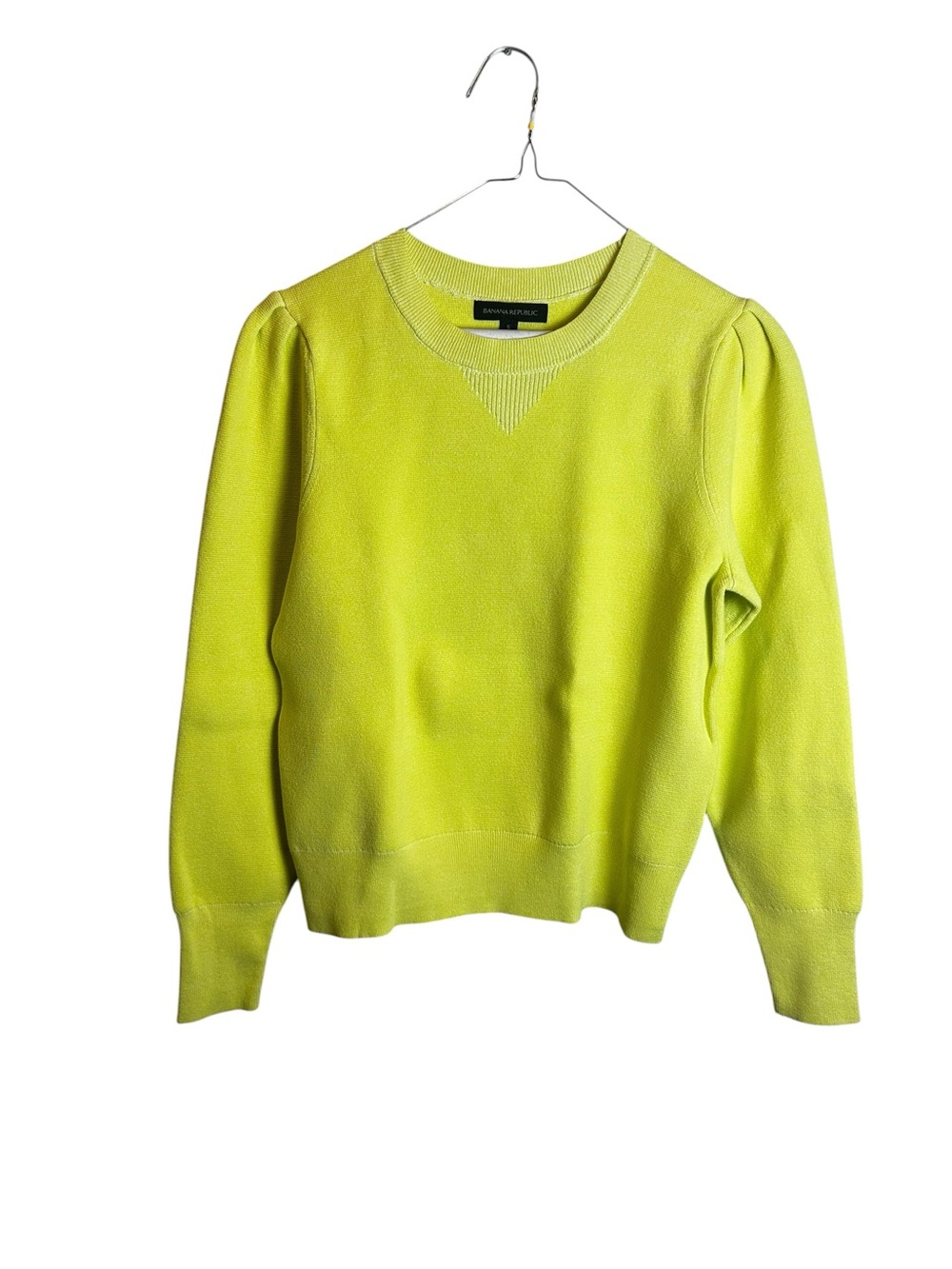 Banana Republic Chartreuse Highlighter Yellow Puff Sleeve Crewneck Sweater Small